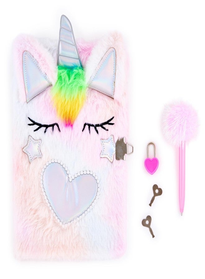 VOTUM Pink Unicorn Secret Diary Set - Bound Journal with Fluffy Pen, Lock & Key - Cute Furry Notebook for Girls, Kids, and Creative Writing - Image 1